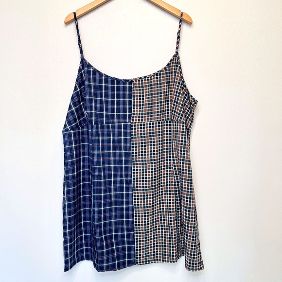 It’s CATO | Split Patchwork Two Toned Plaid Mini Slip Cami Dress - Picture 2 of 14